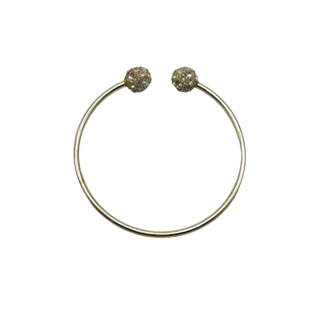 Glam Bling Pave Disco Ball Open Cuff Bracelet Gold Tone Vintage